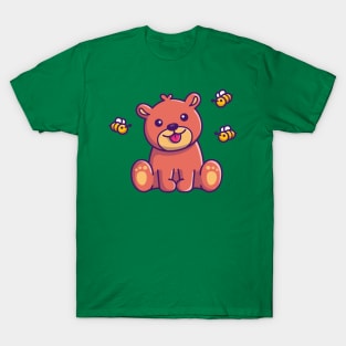 Cute Honey Bear With Bee Cartoon T-Shirt